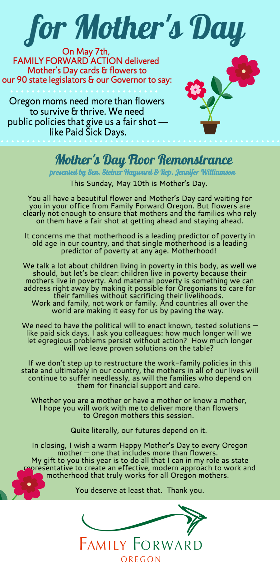 For Mother's Day, A Speech in our State Capitol  Family Forward Oregon